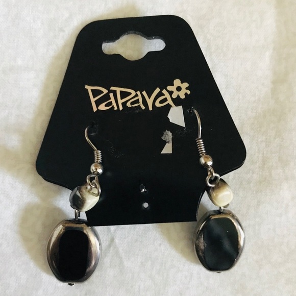 Papaya Black Oval Dangle Drop Hook Fasten Earrings - Picture 2 of 3